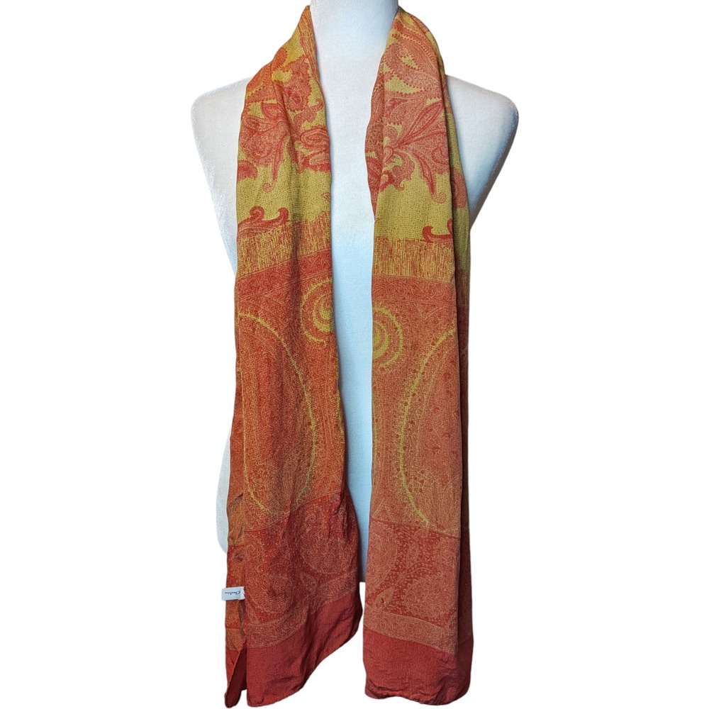 Christina Designer Silk Scarf Shawl 22 x 66 inches Paisley Floral Red Golden Hue